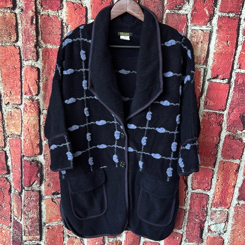 Dolcezza Dark Navy Wool Grid Pattern Womens Coat Cardigan Size  Medium